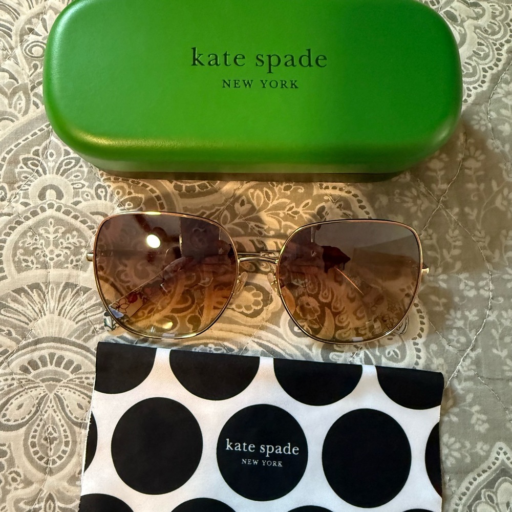 Kate Spade Gold Sunglasses with Green Case